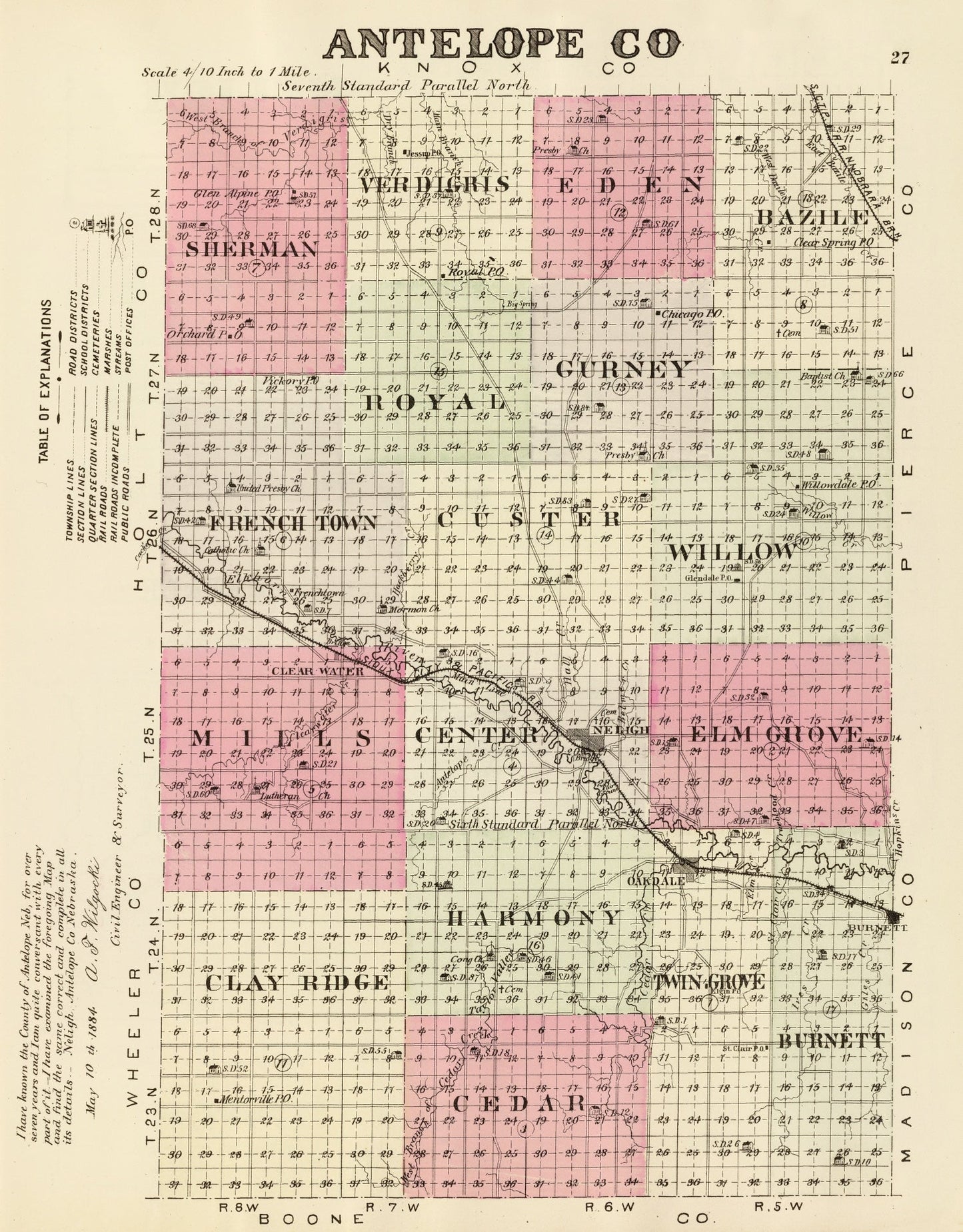 Vintage Map of Antelope County, Nebraska, 1885