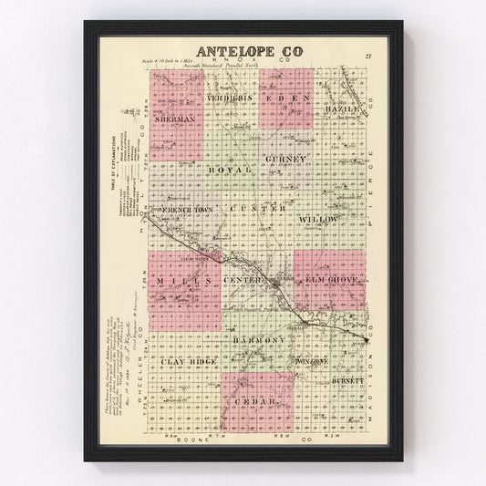 Restored vintage map of Antelope County, Nebraska, 1885