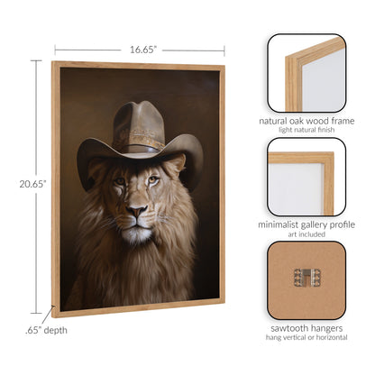 Lion Wearing a Western Cowboy Hat Framed Wall Art Print