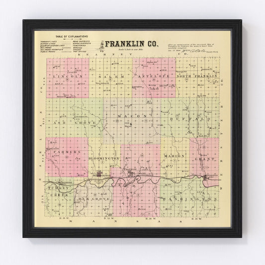 vintage map of Franklin County, Nebraska, 1885