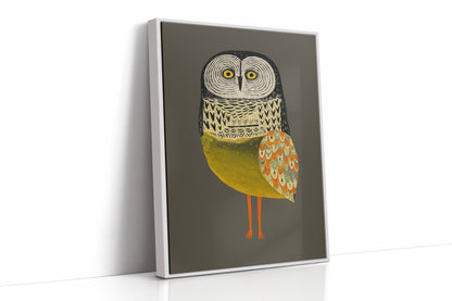 Stylized Owl Wall Art - Golden Feather Bird Print
