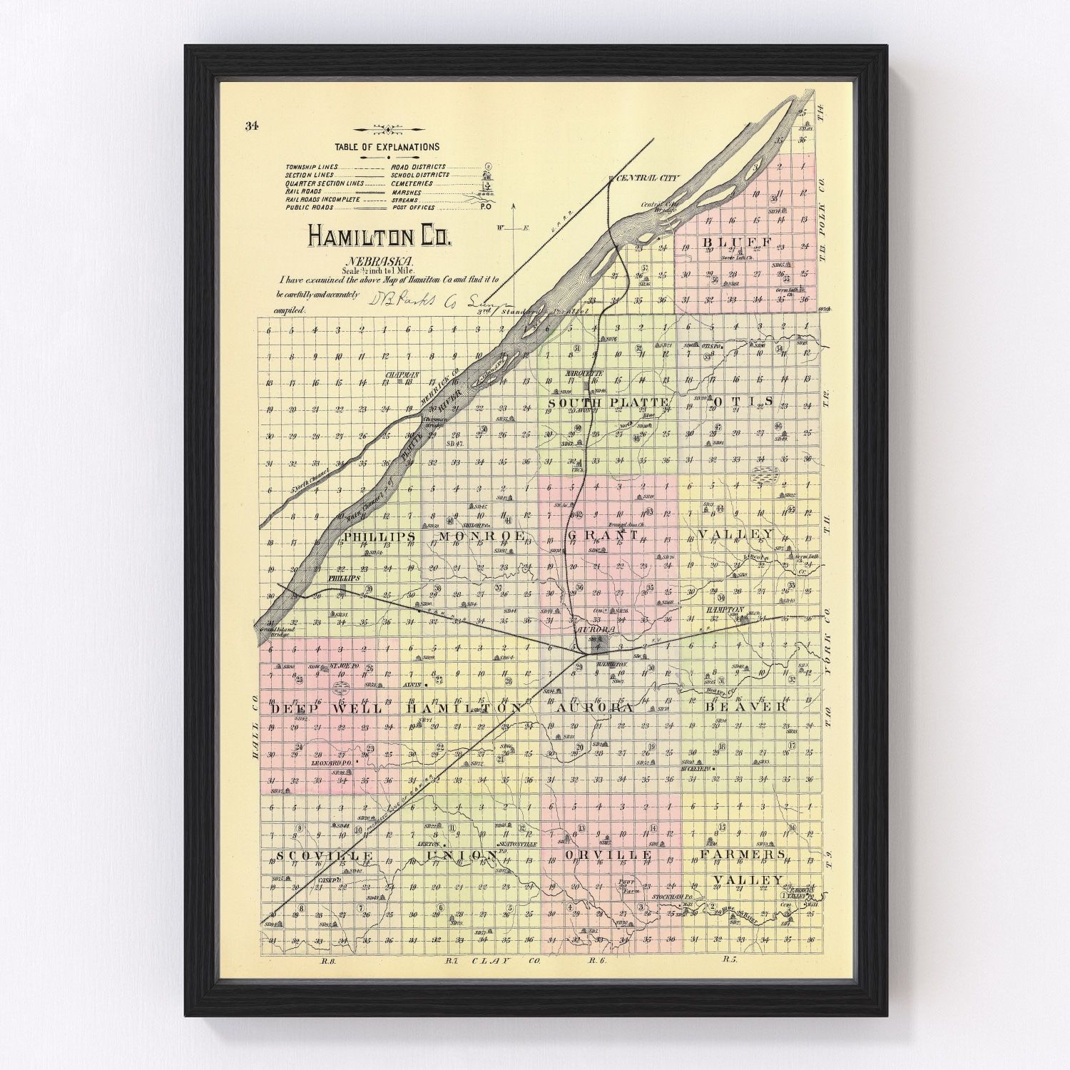 Vintage map of Hamilton County, Nebraska, 1885