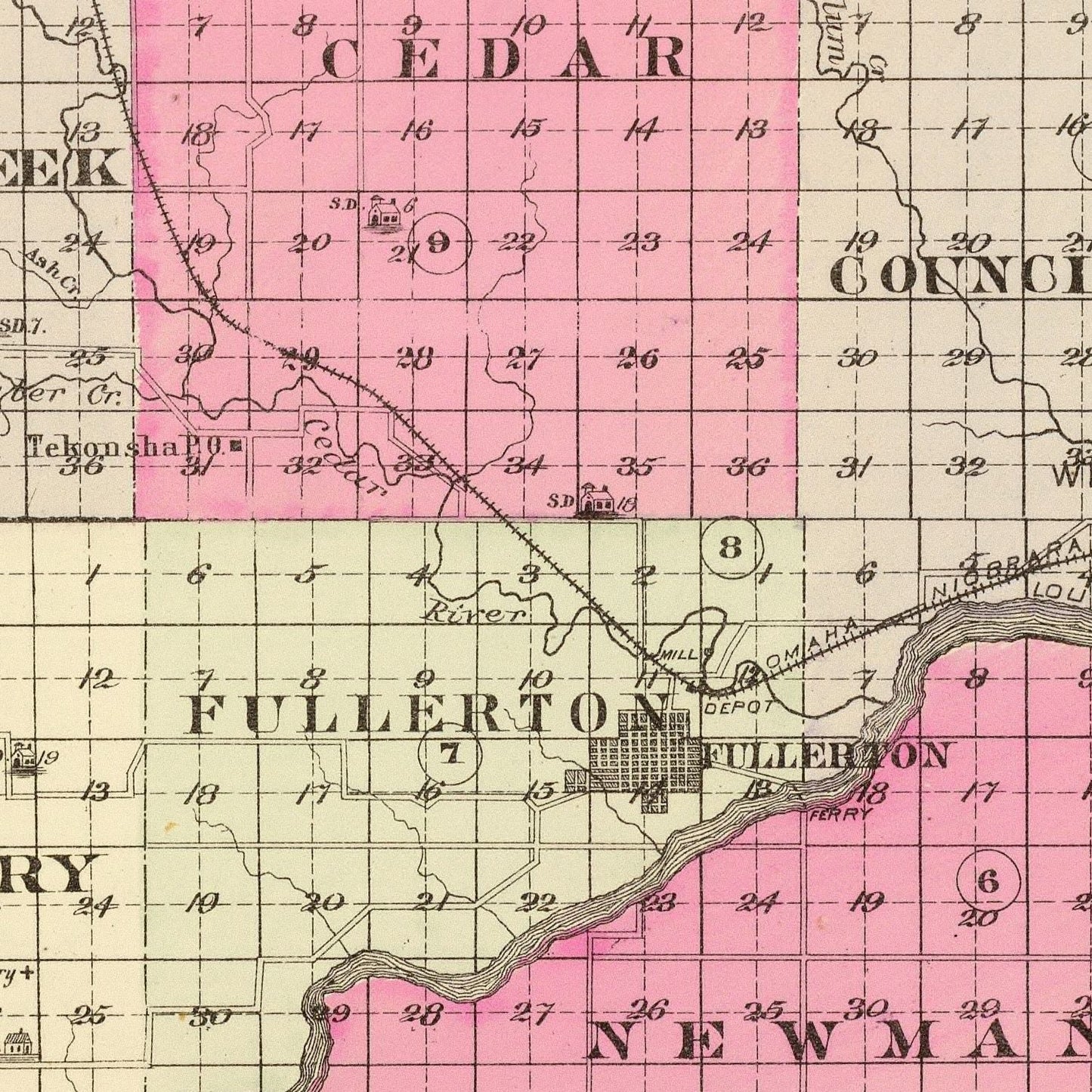 Vintage Map of Nance County, Nebraska, 1885