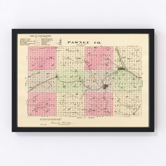 Vintage map of Pawnee County, Nebraska, 1885