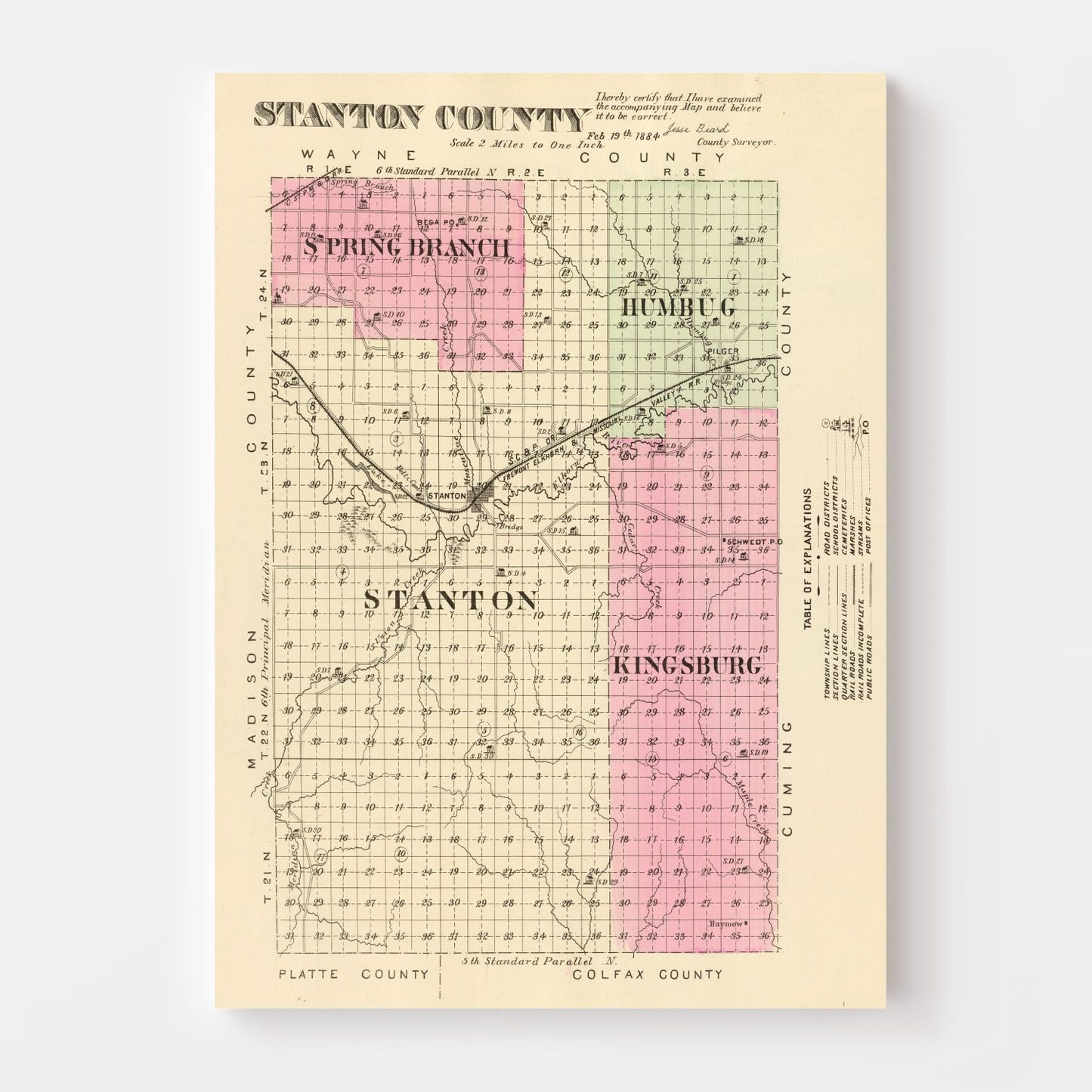 Vintage Map of Stanton County, Nebraska, 1885