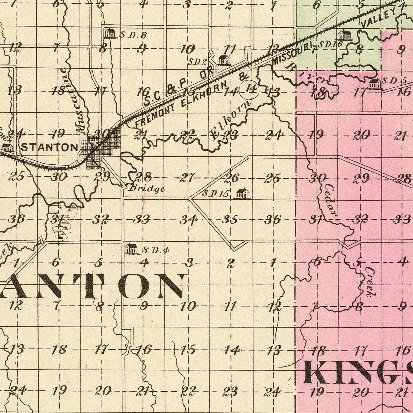 Vintage Map of Stanton County, Nebraska, 1885