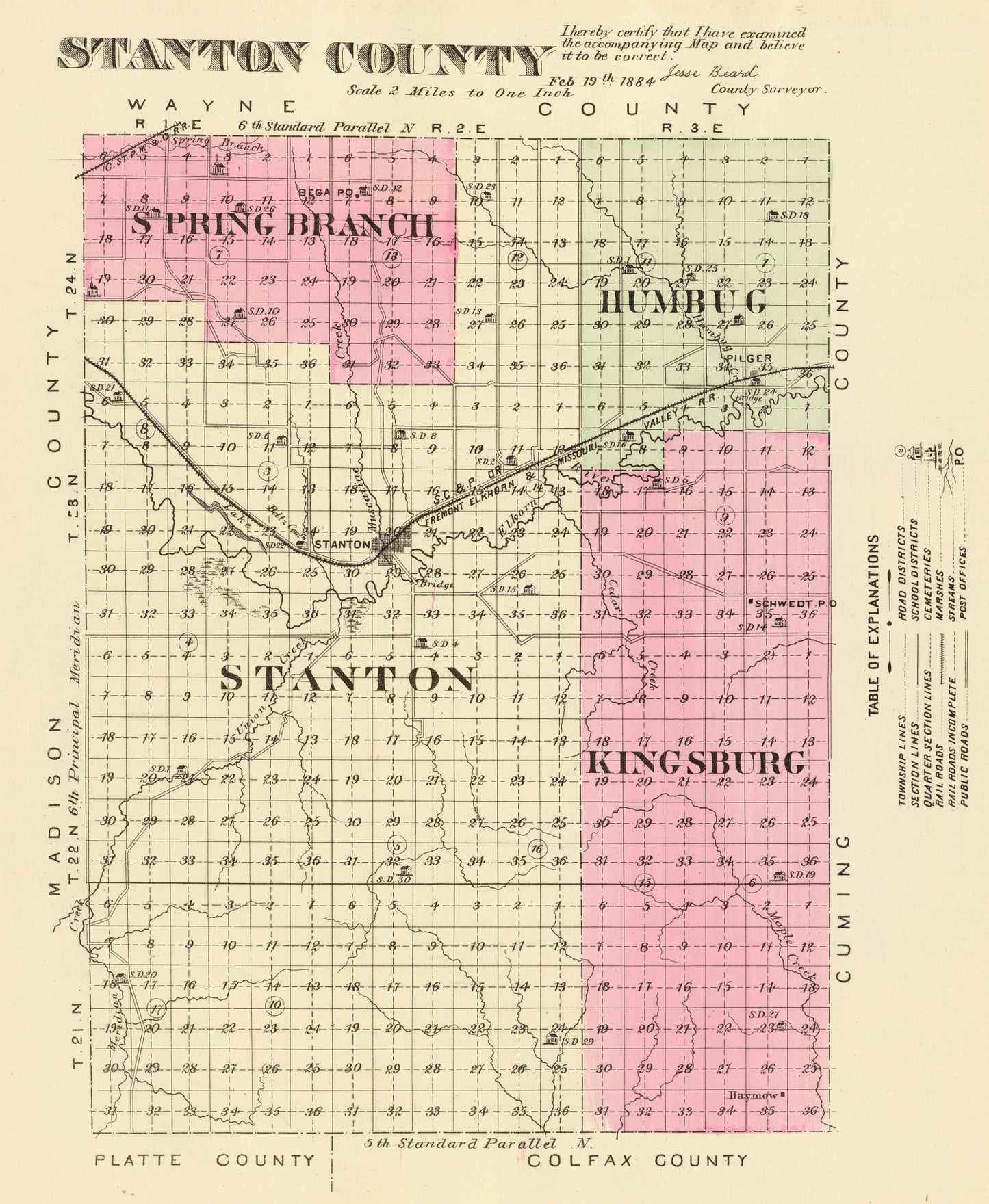 Vintage Map of Stanton County, Nebraska, 1885