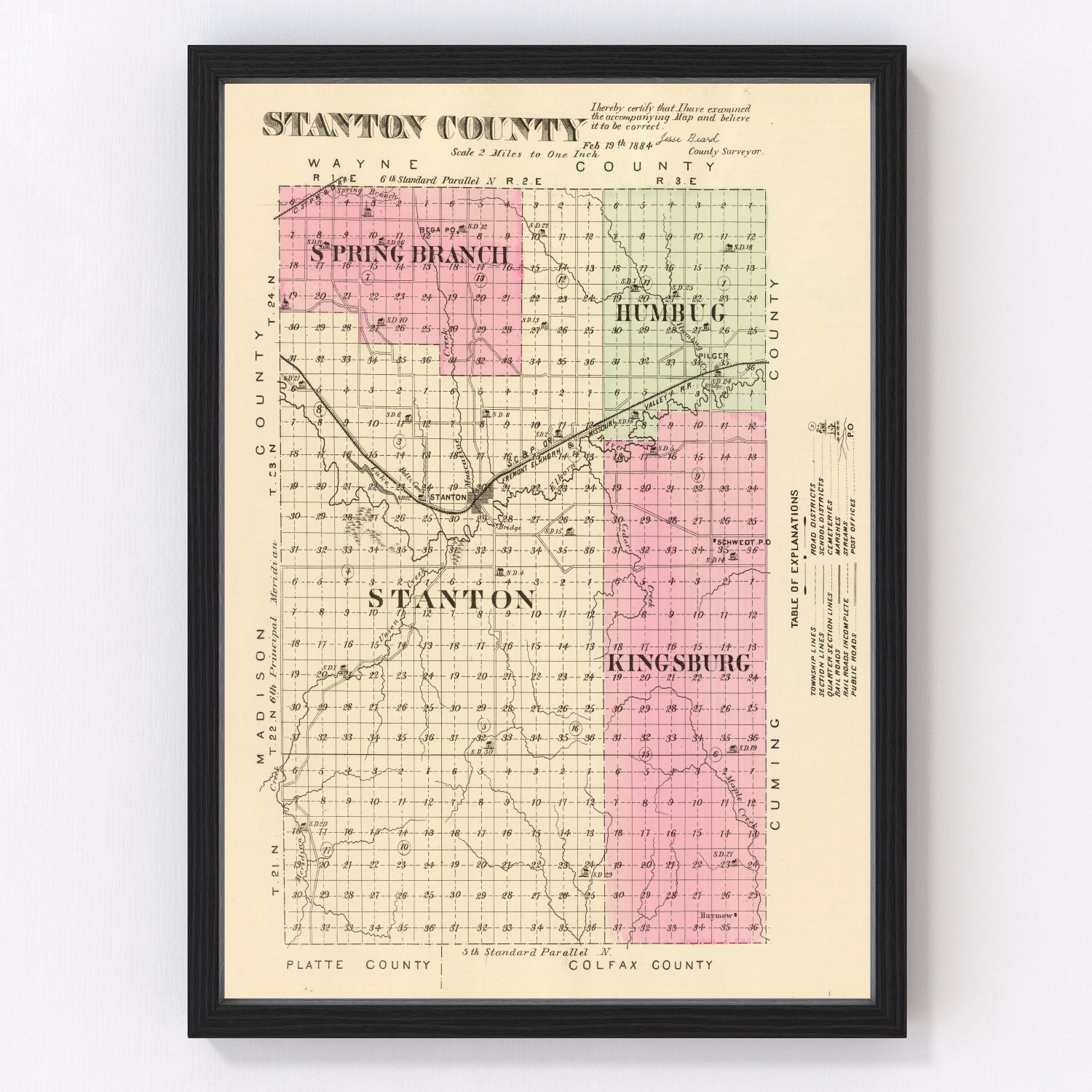 Vintage map of Stanton County, Nebraska, 1885