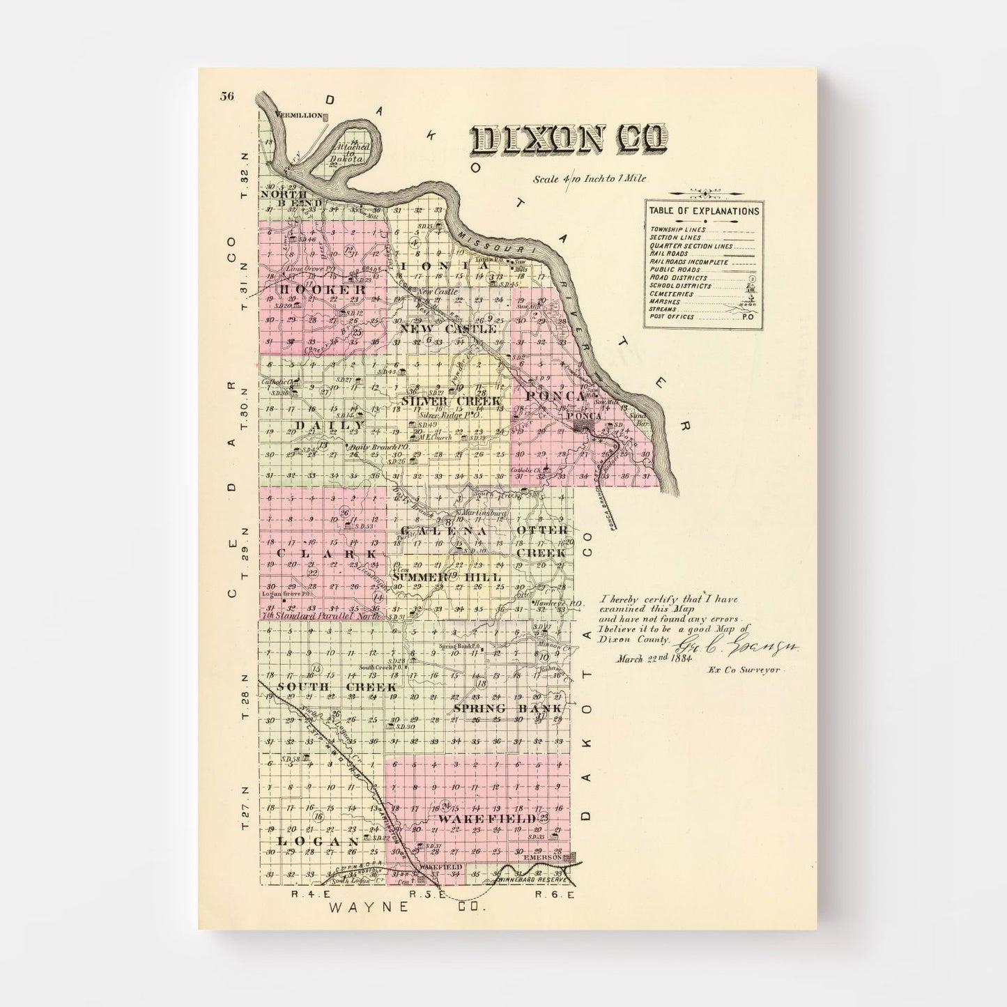 Vintage Map of Dixon County, Nebraska 1885
