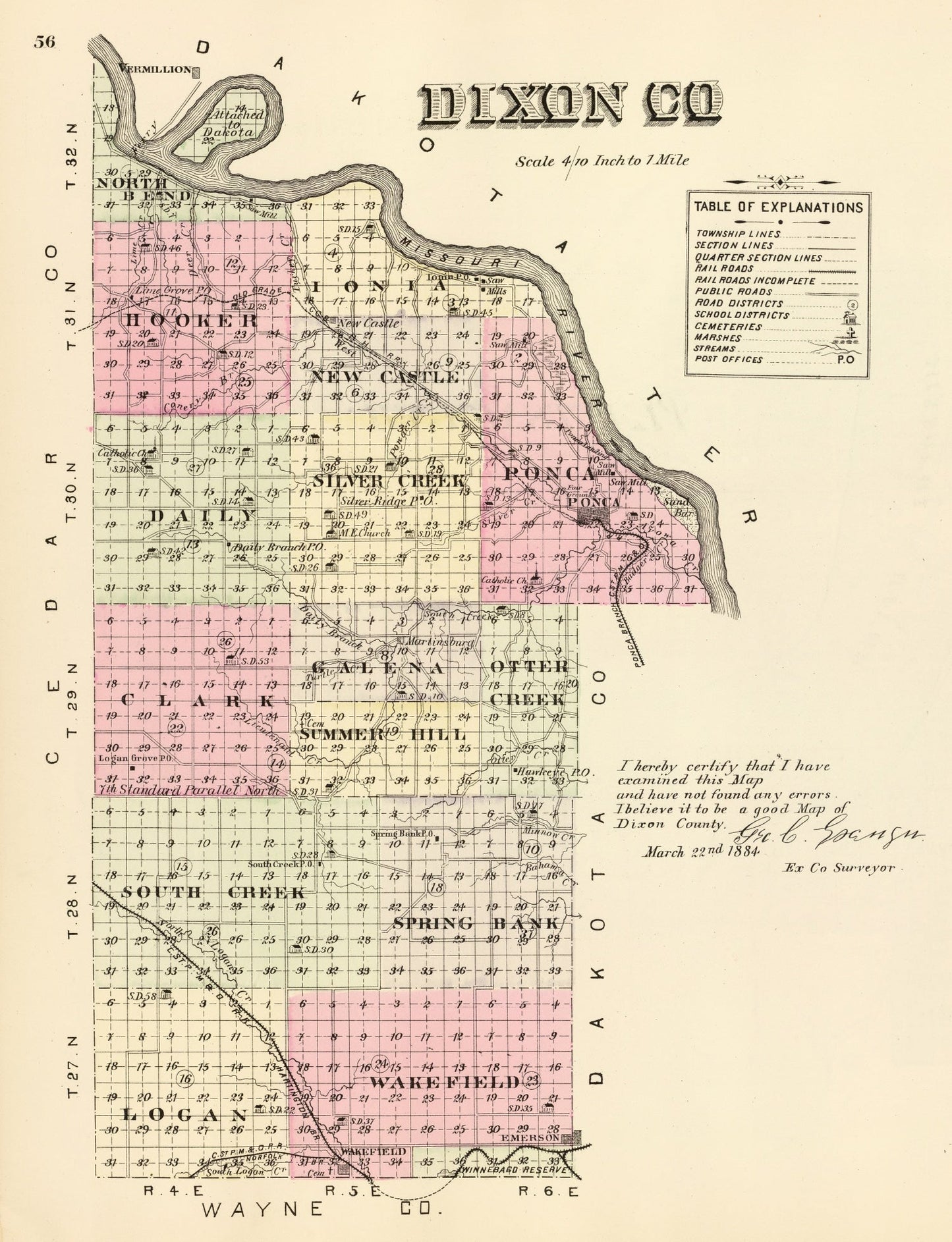 Vintage Map of Dixon County, Nebraska 1885