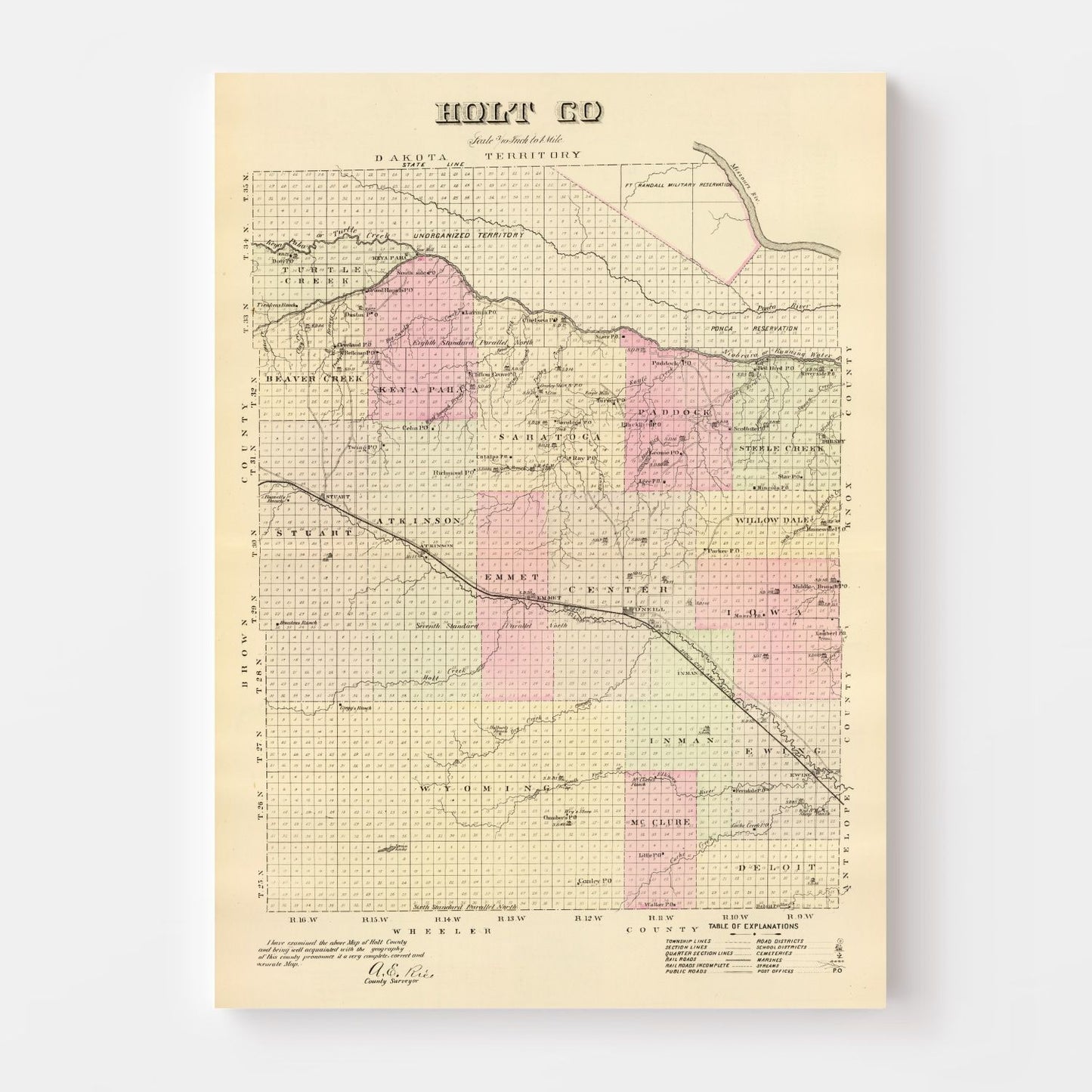 Vintage Map of Holt County, Nebraska, 1885