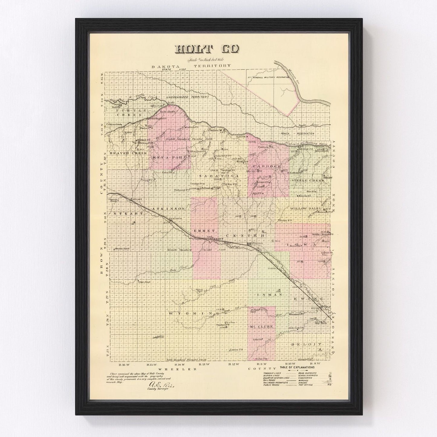 vintage map of Holt County, Nebraska, 1885