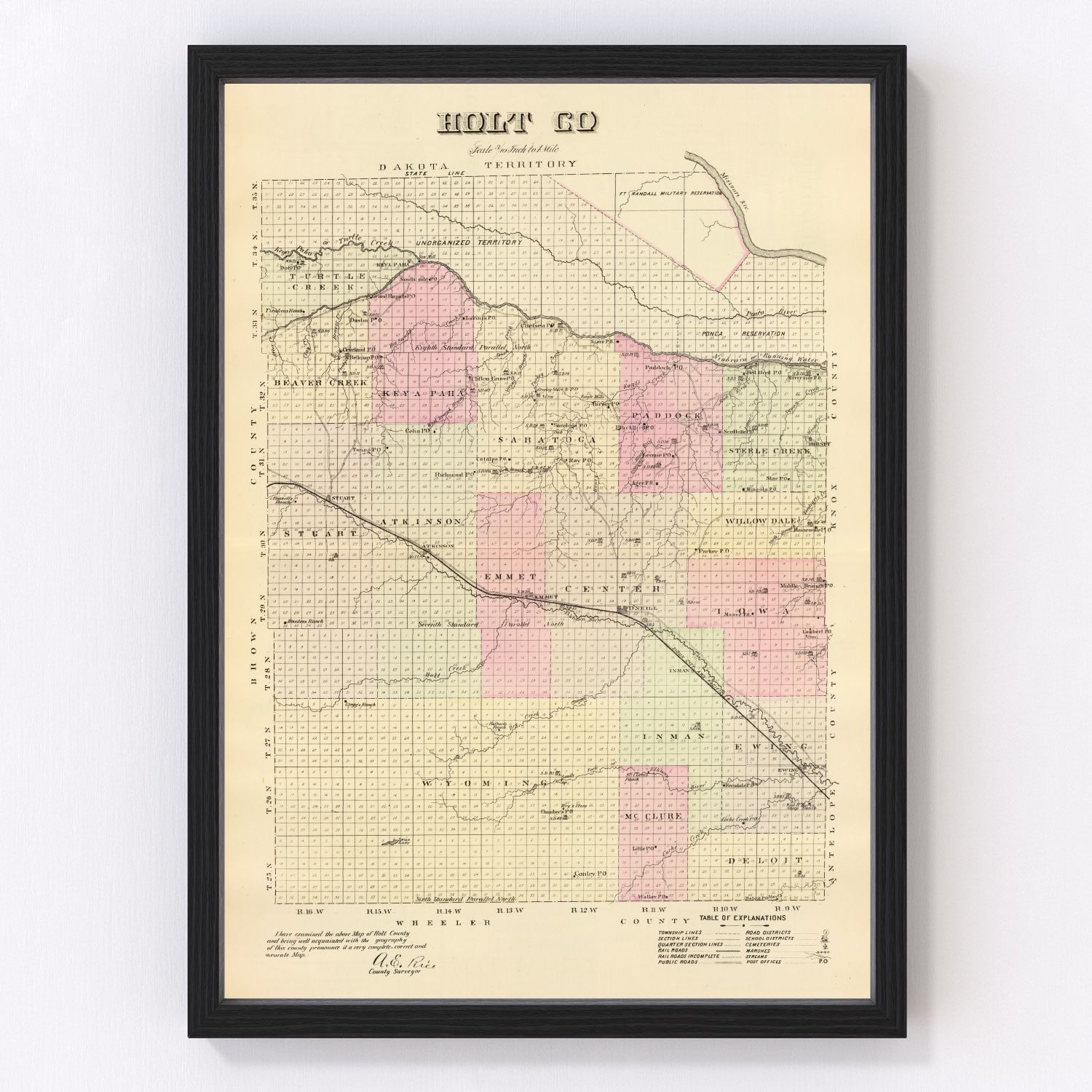 vintage map of Holt County, Nebraska, 1885