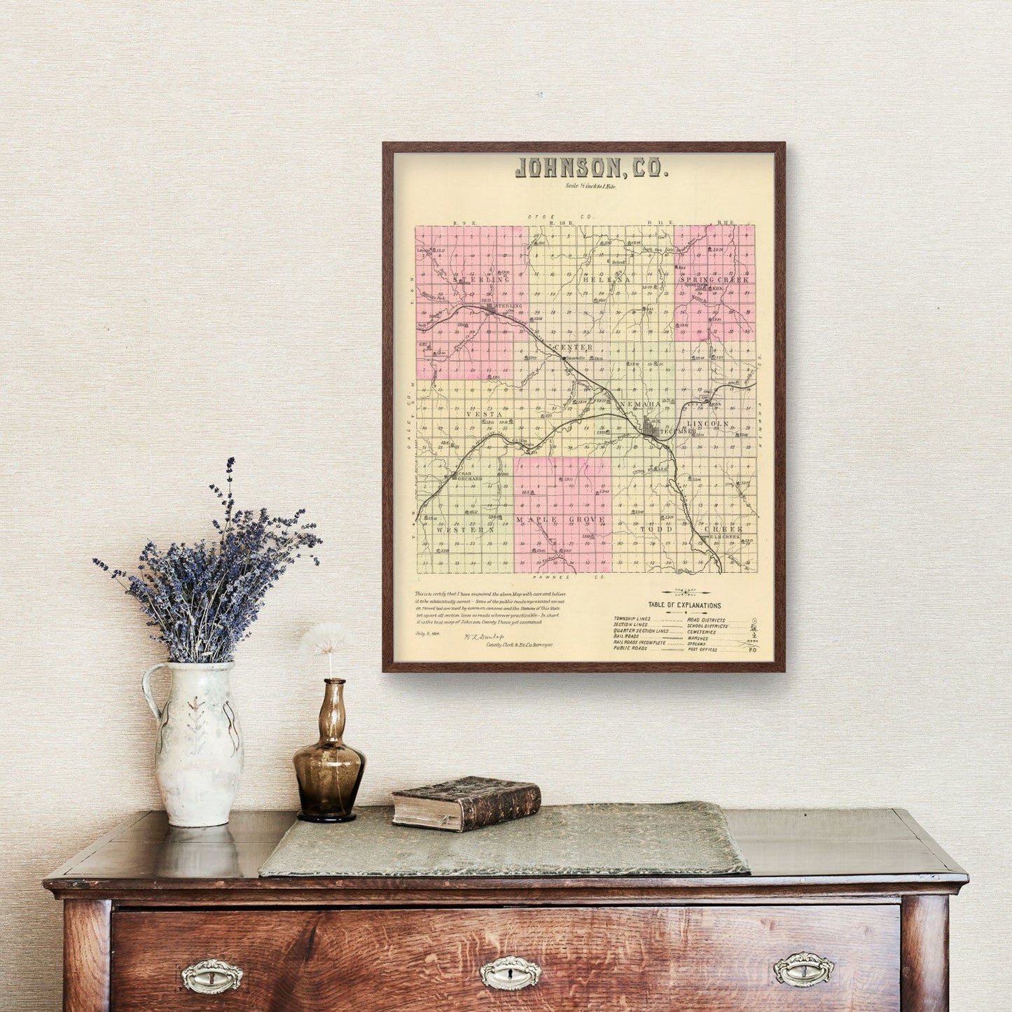 Vintage Map of Johnson County, Nebraska, 1885