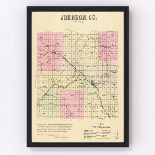 Vintage map of Johnson County, Nebraska, 1885