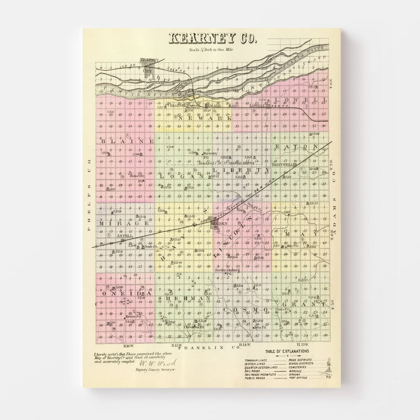 Vintage Map of Kearney County, Nebraska, 1885