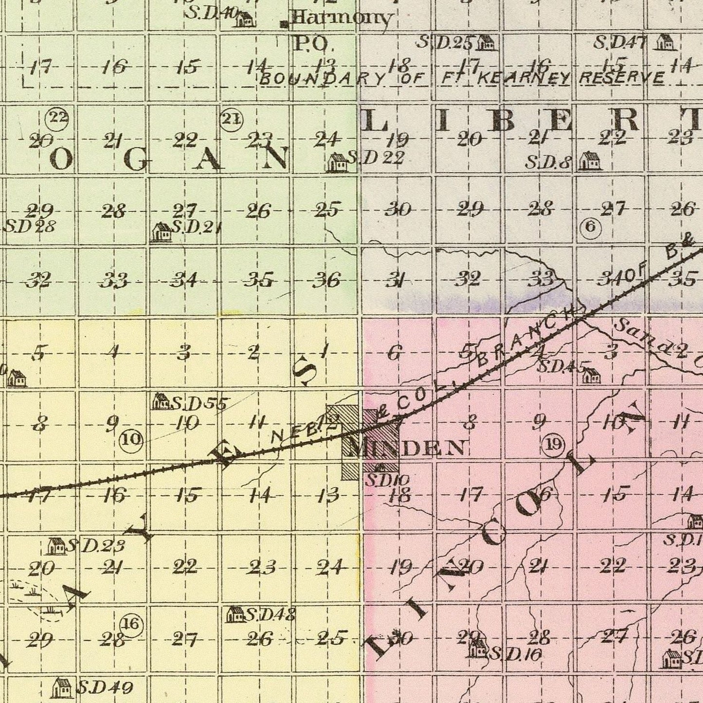 Vintage Map of Kearney County, Nebraska, 1885