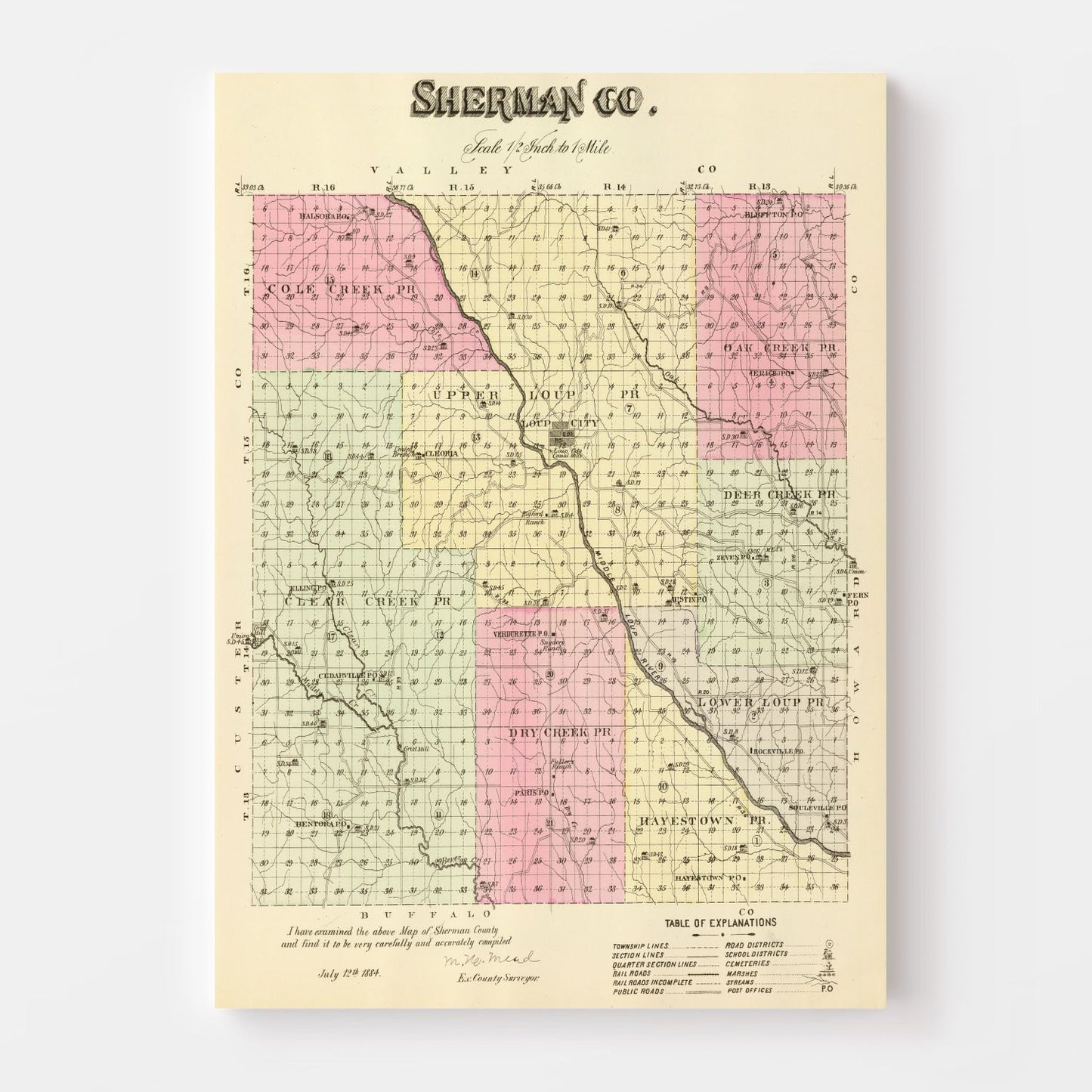 Vintage Map of Sherman County, Nebraska, 1885