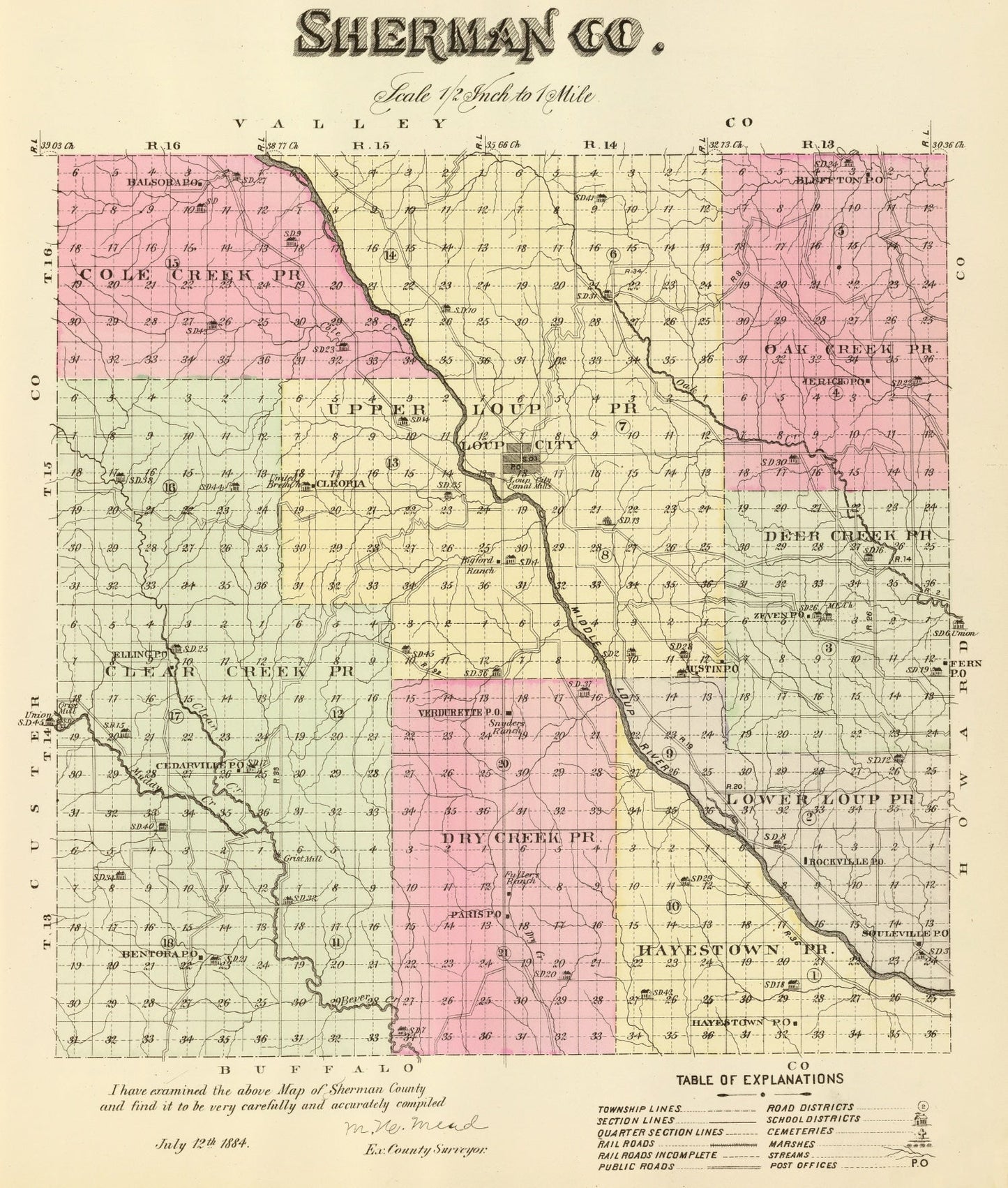 Vintage Map of Sherman County, Nebraska, 1885