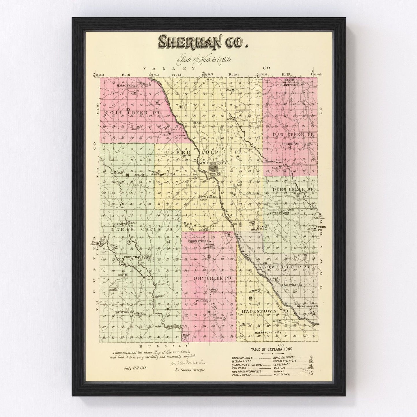 vintage map of Sherman County, Nebraska, 1885