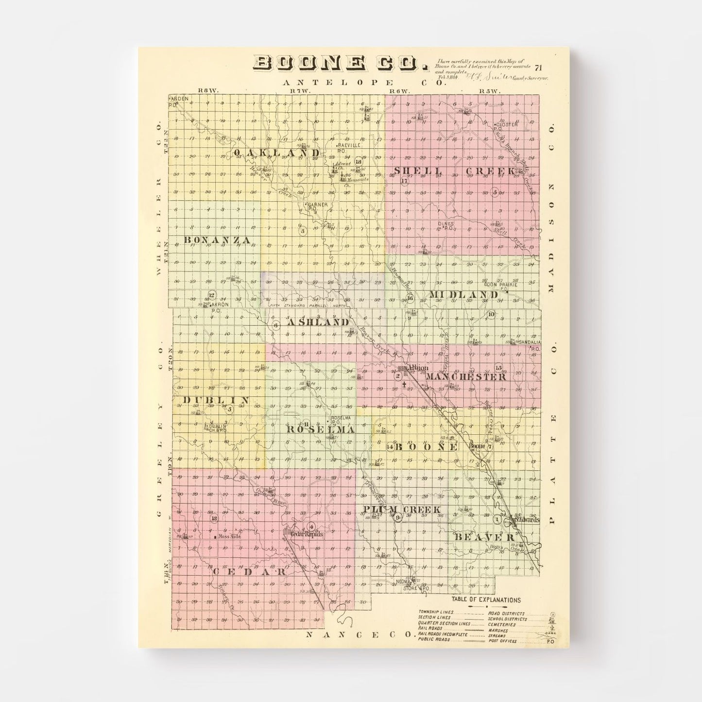 Vintage Map of Boone County, Nebraska, 1885