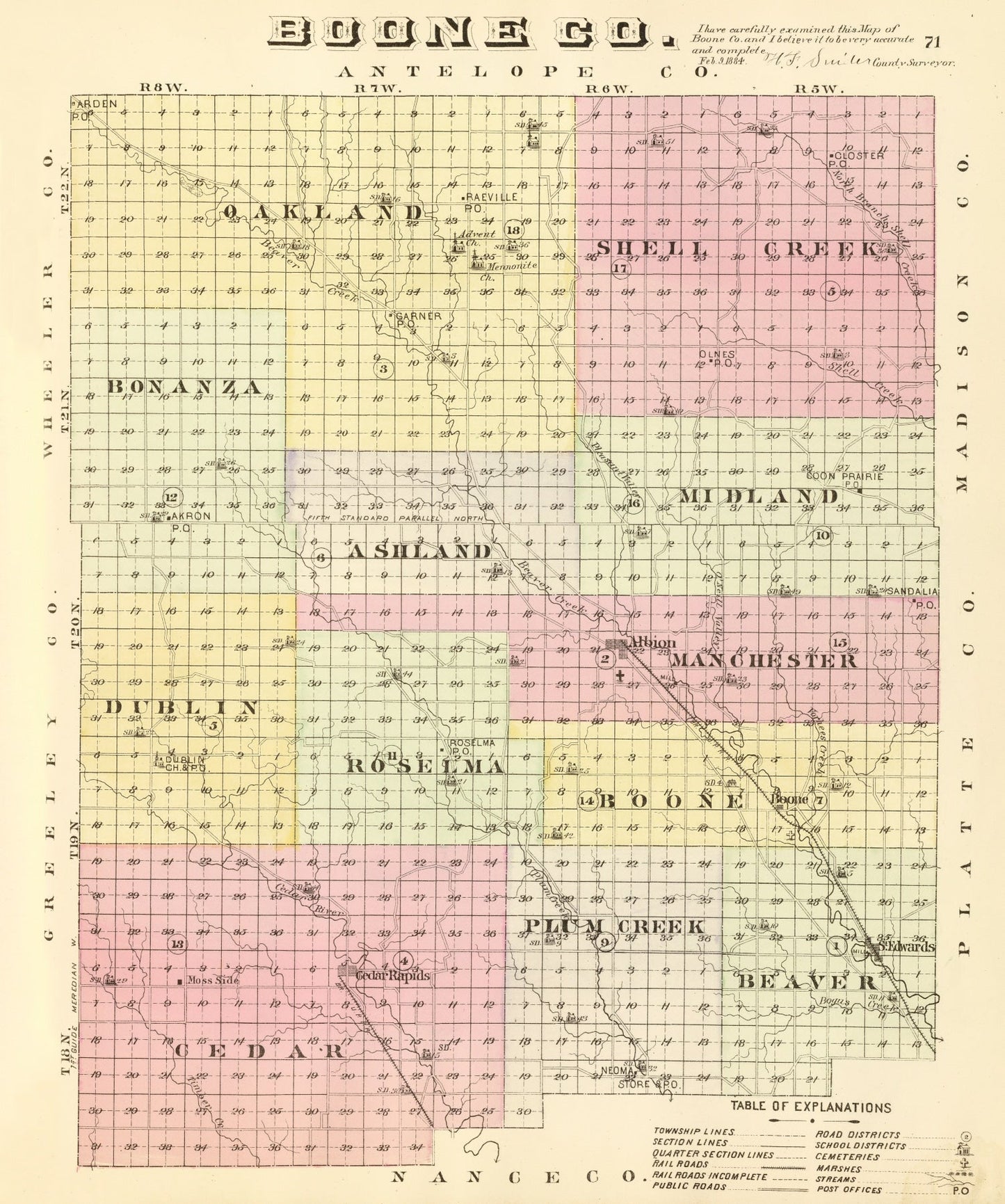 Vintage Map of Boone County, Nebraska, 1885