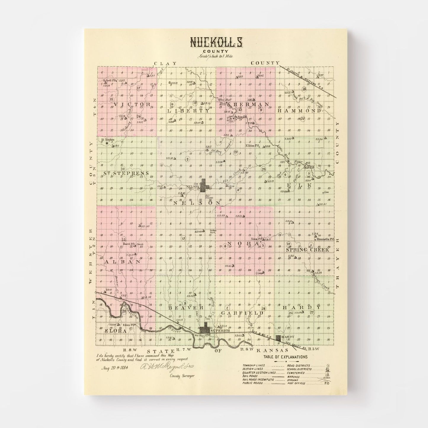 Vintage Map of Nuckolls County, Nebraska, 1885
