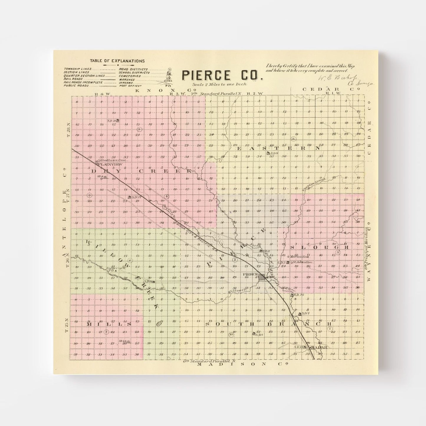 Vintage Map of Pierce County, Nebraska, 1885