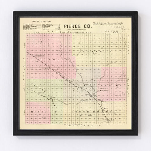 vintage map of Pierce County, Nebraska, 1885