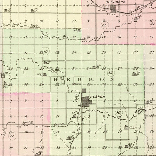 Vintage Map of Thayer County, Nebraska, 1885