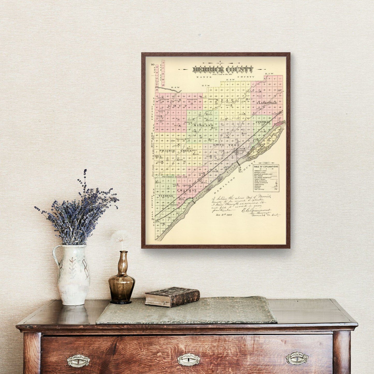 Vintage Map of Merrick County, Nebraska, 1885