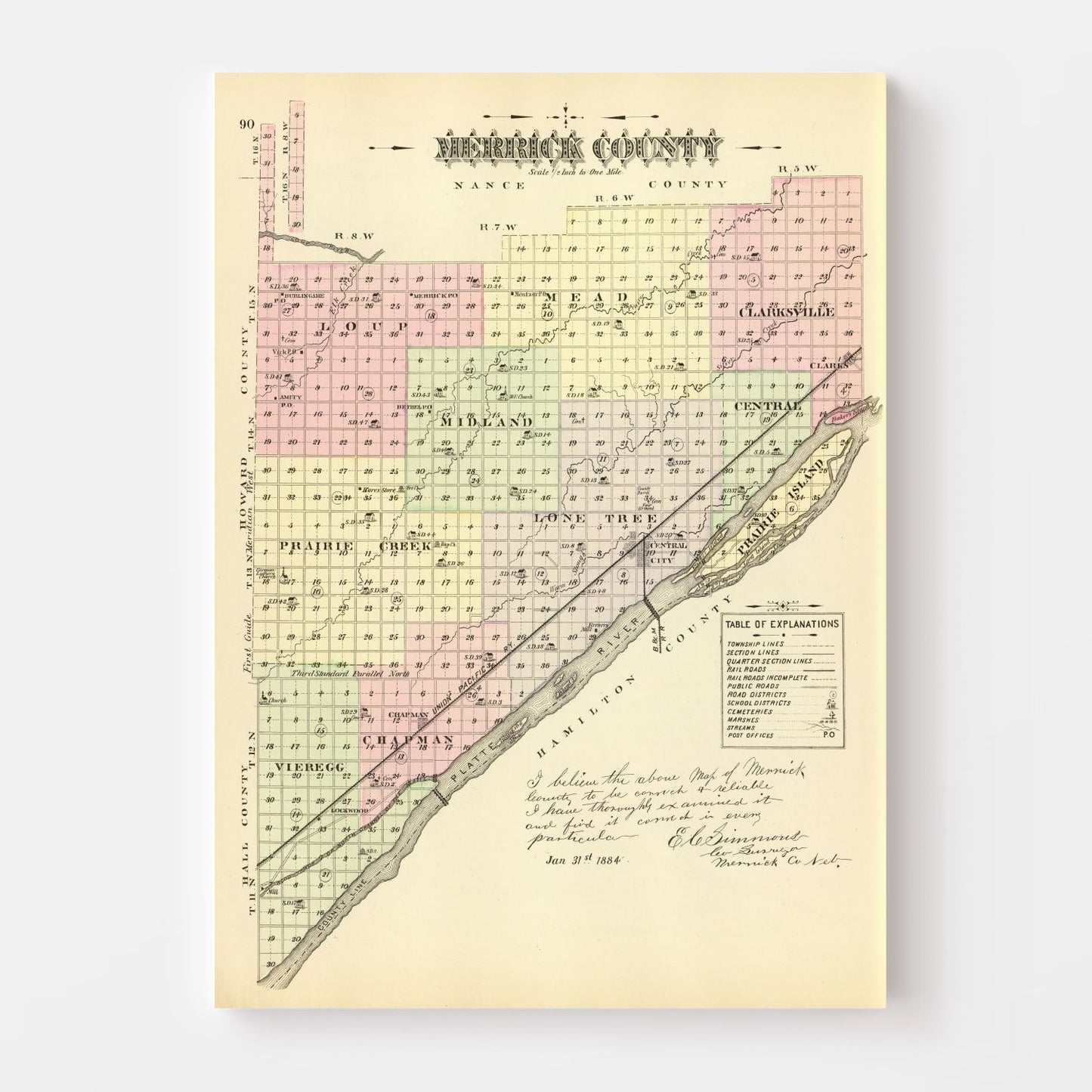 Vintage Map of Merrick County, Nebraska, 1885