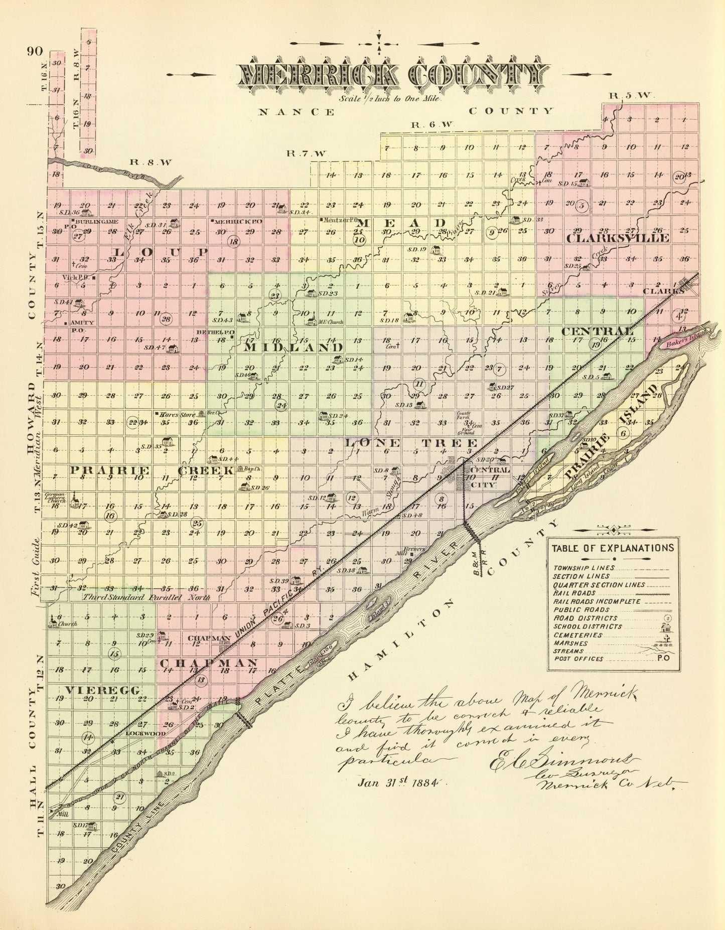 Vintage Map of Merrick County, Nebraska, 1885