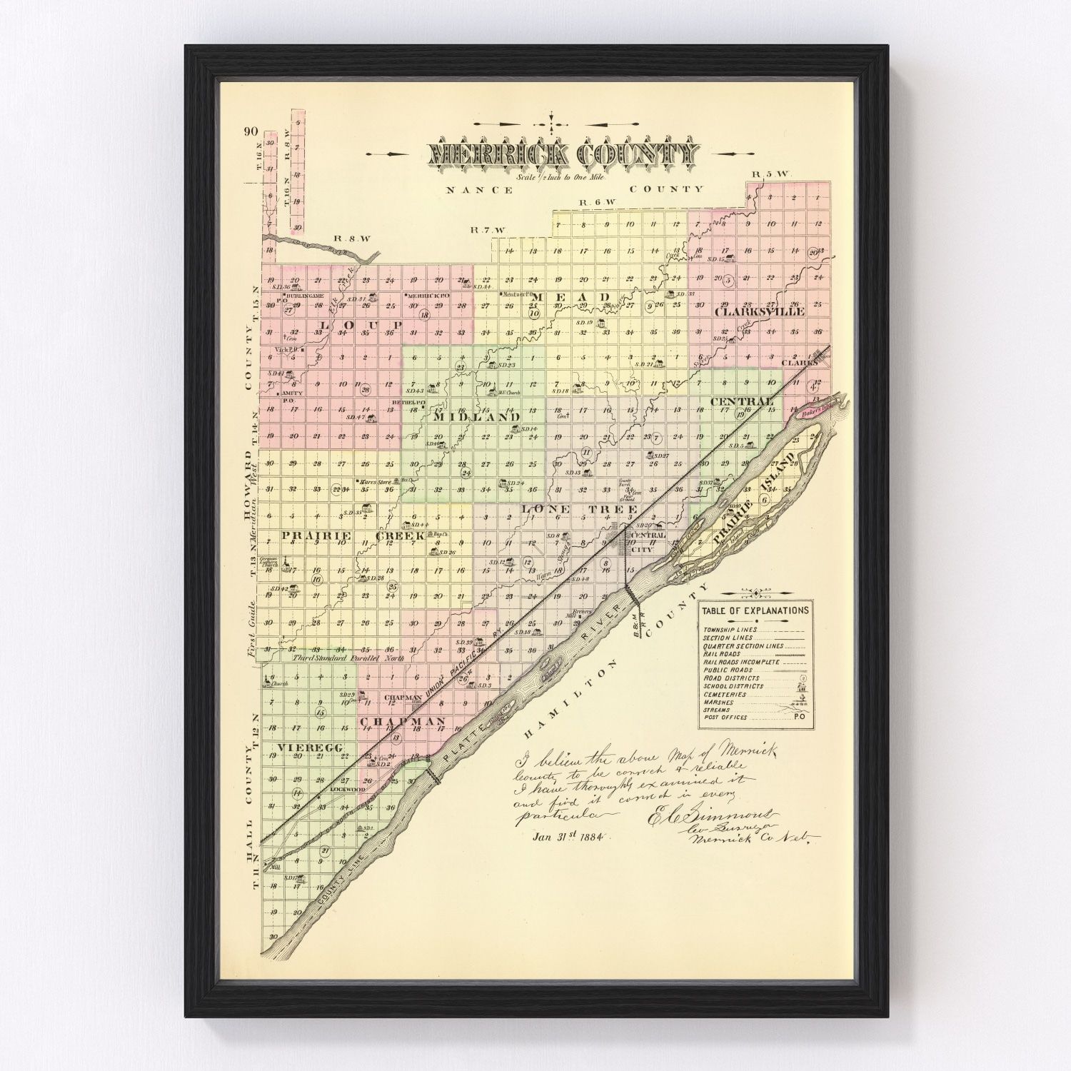 vintage map of Merrick County, Nebraska, 1885