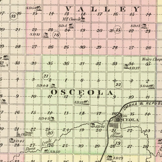 Vintage Map of Polk County, Nebraska, 1885