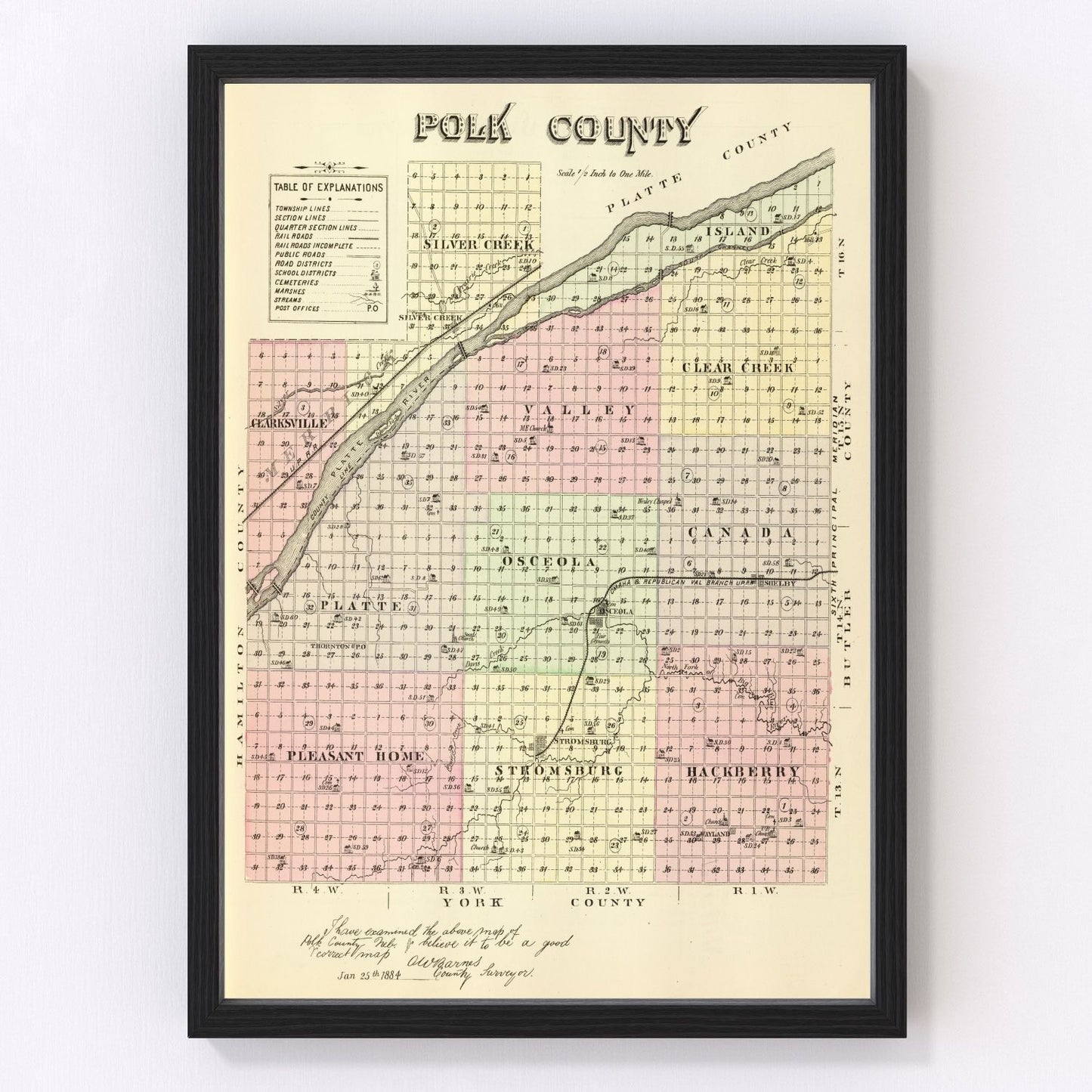 vintage map of Polk County, Nebraska, 1885