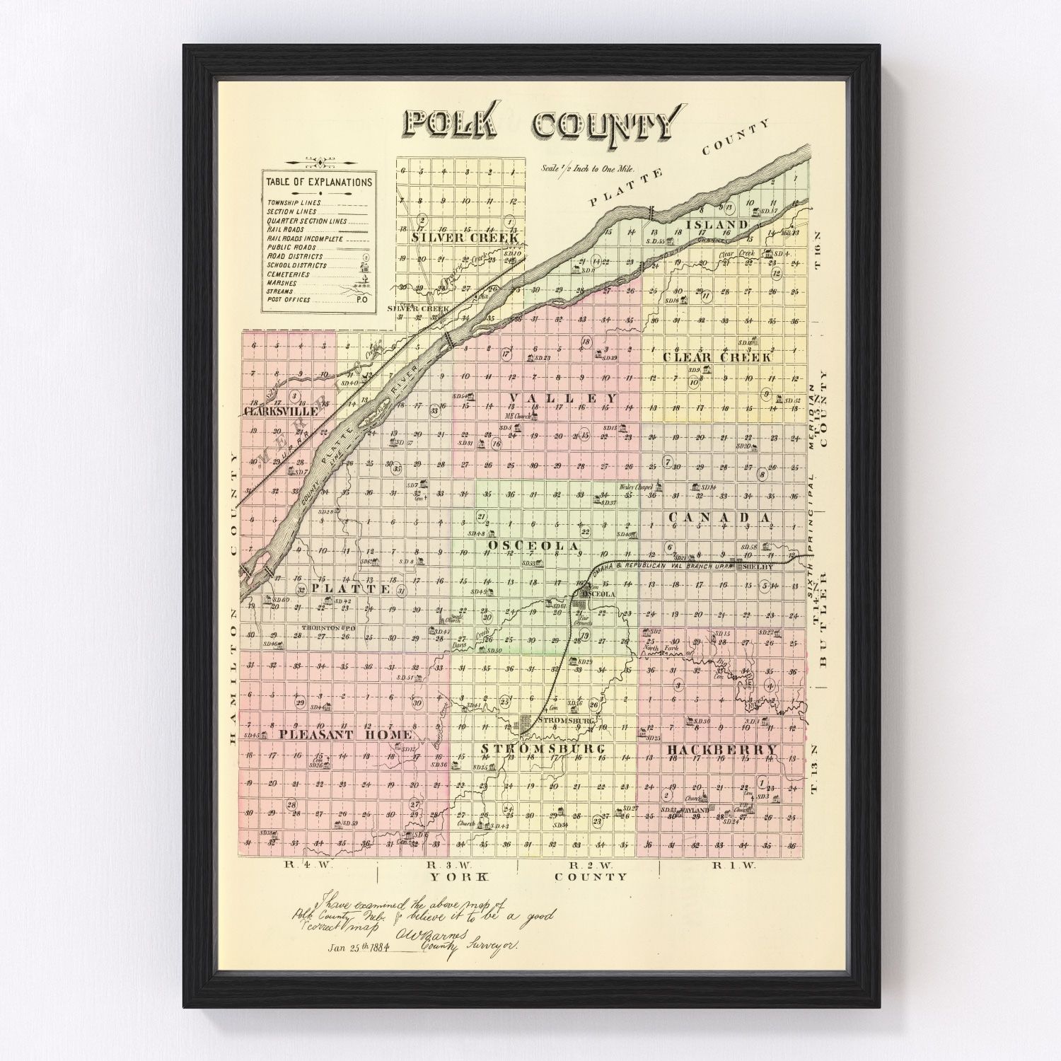 vintage map of Polk County, Nebraska, 1885