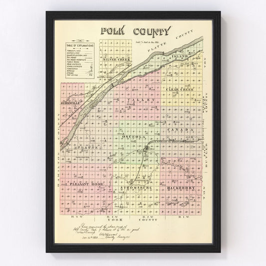 vintage map of Polk County, Nebraska, 1885