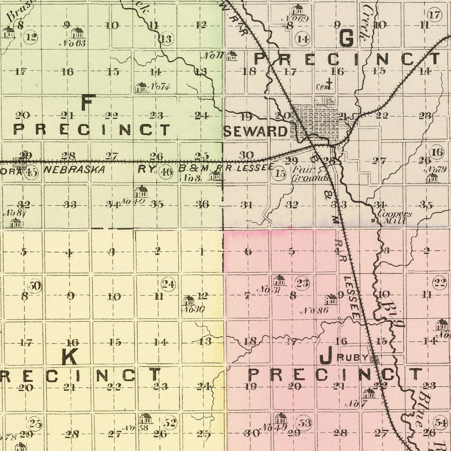 Vintage Map of Seward County, Nebraska, 1885