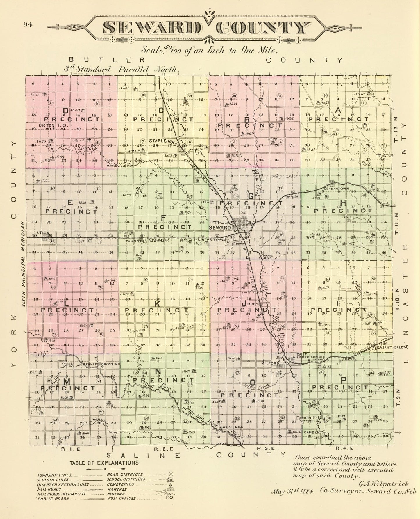 Vintage Map of Seward County, Nebraska, 1885