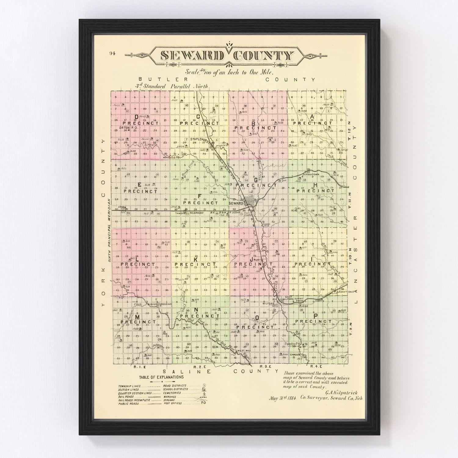 vintage map of Seward County, Nebraska, 1885