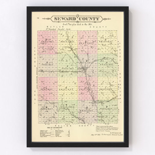 vintage map of Seward County, Nebraska, 1885