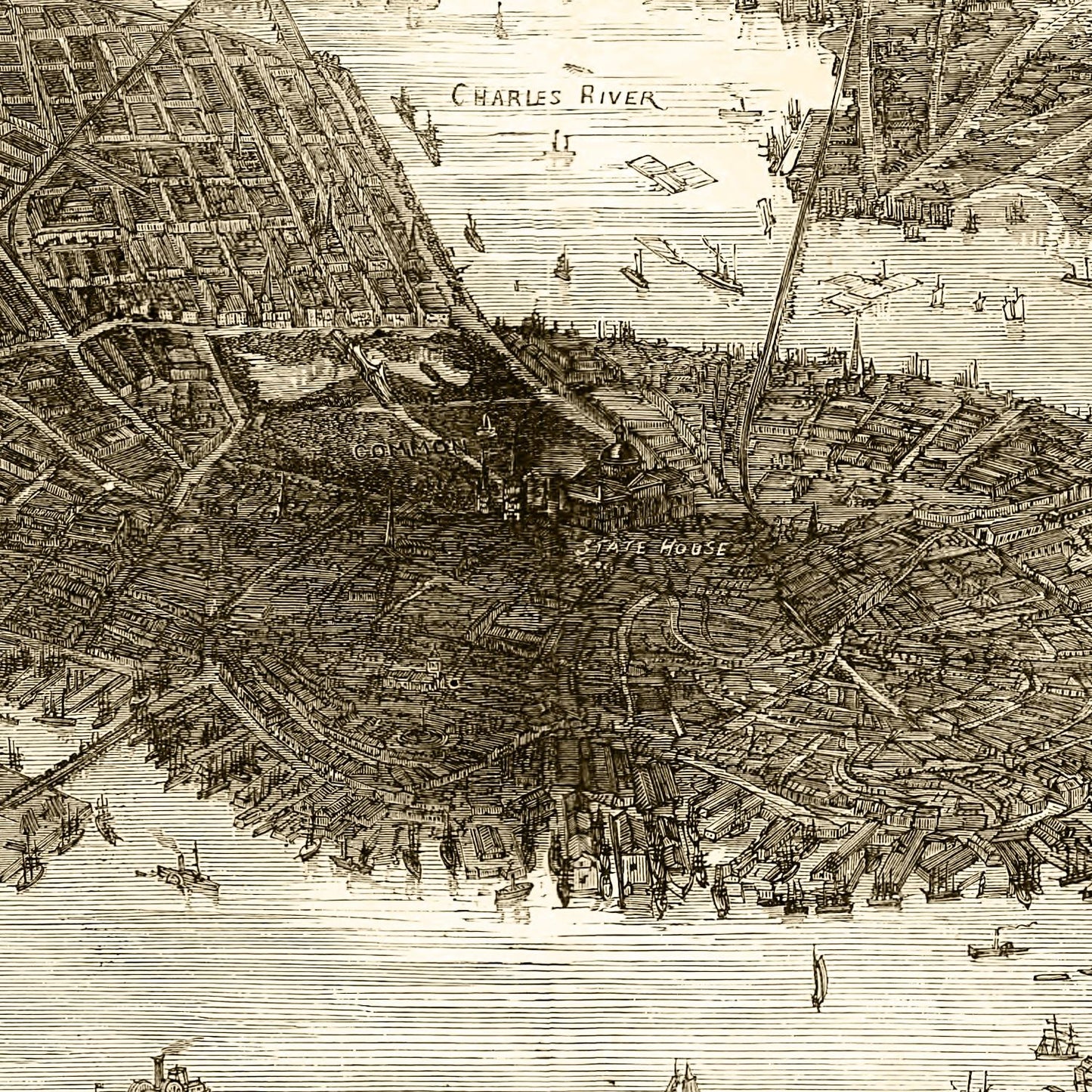 Vintage Map of Boston, Massachusetts 1870