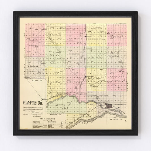 vintage map of Platte County, Nebraska, 1885
