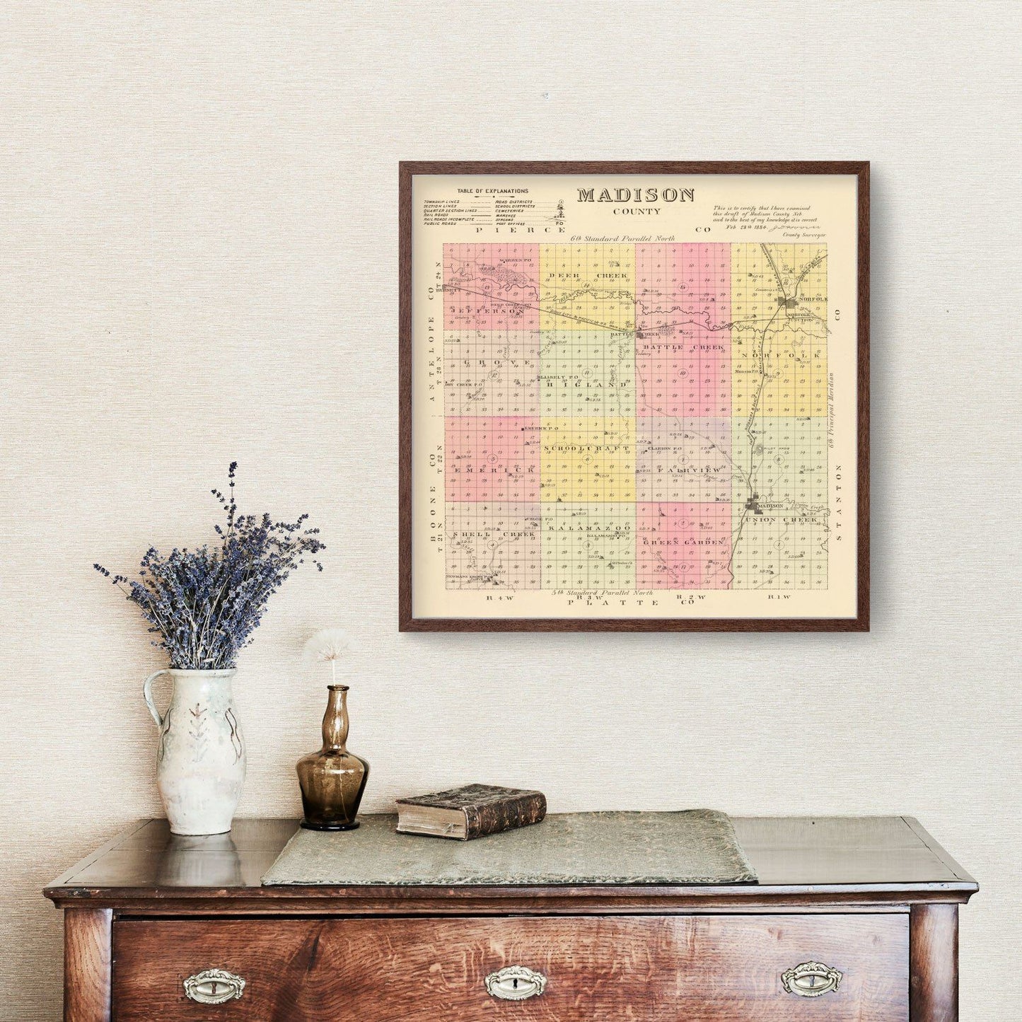 Vintage Map of Madison County, Nebraska, 1885