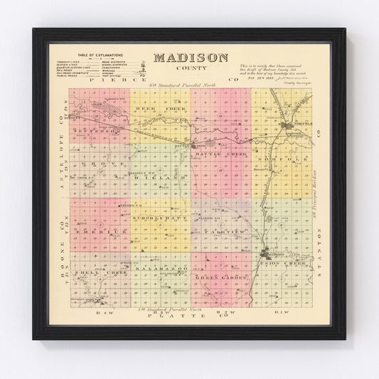Vintage map of Madison County, Nebraska, 1885