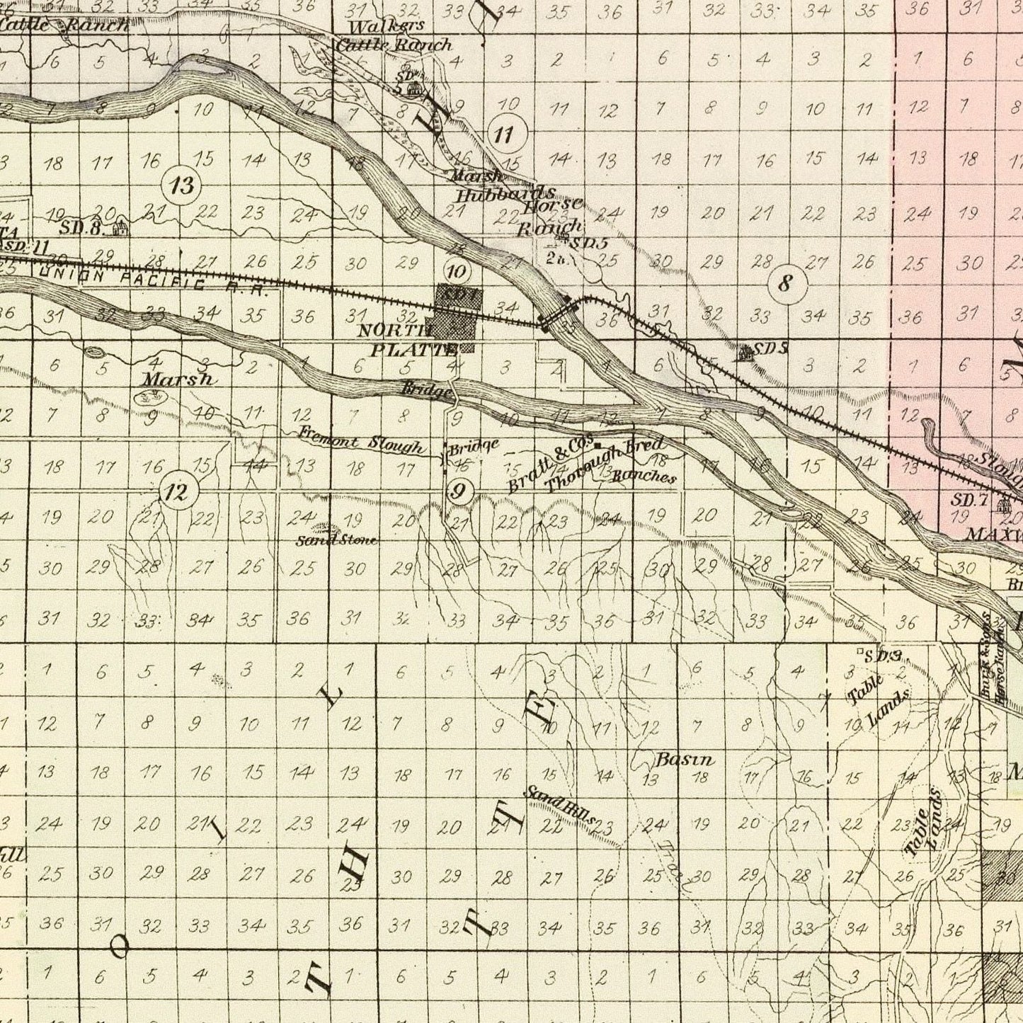 Vintage Map of Lincoln County, Nebraska, 1885