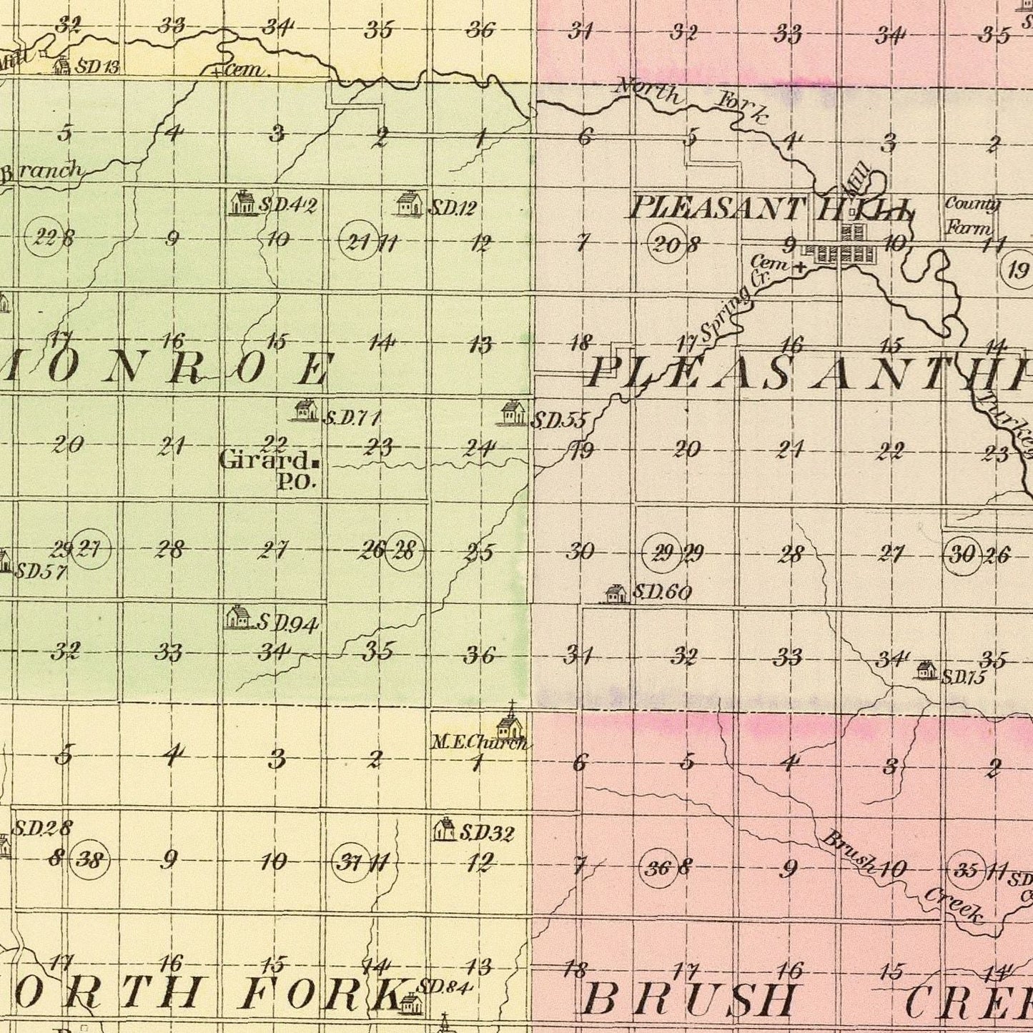 Vintage Map of Saline County, Nebraska, 1885