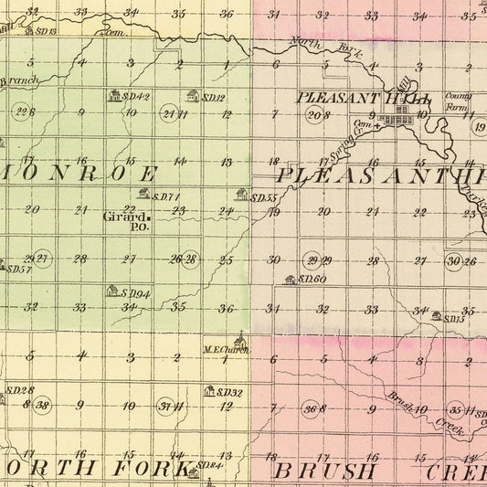 Vintage Map of Saline County, Nebraska, 1885
