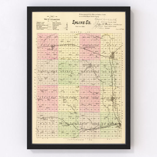 vintage map of Saline County, Nebraska, 1885